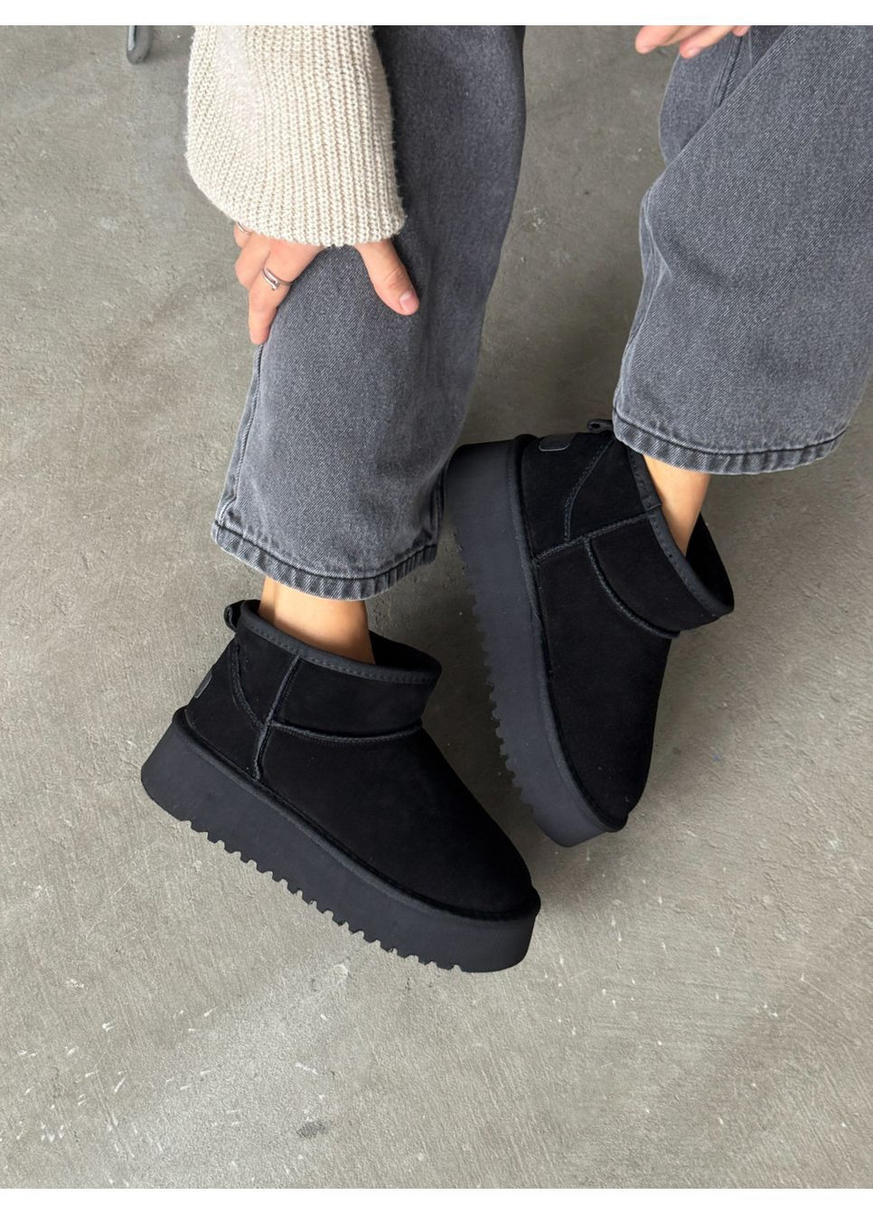 Черные угги платформа, натуральная замша, угги на платформе, зимние угги, зимние угги, низкая угги код 11192 Stilli (367832784)