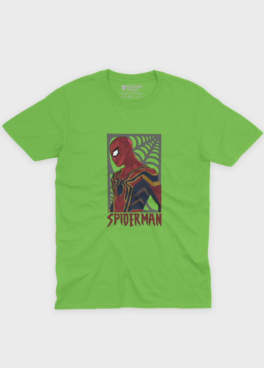 Салатова демісезонна футболка для хлопчика з принтом супергероя - людина-павук (ts001-1-kiw-006-014-048-b) Modno