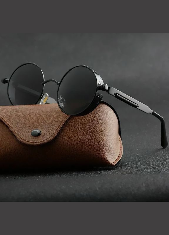 Солнцезащитные черные мужские очки ретро круглые в стиле панк хип-хоп дзюдзюцу стильные имиджевые очки Черные No Brand Steampunk (335020077)