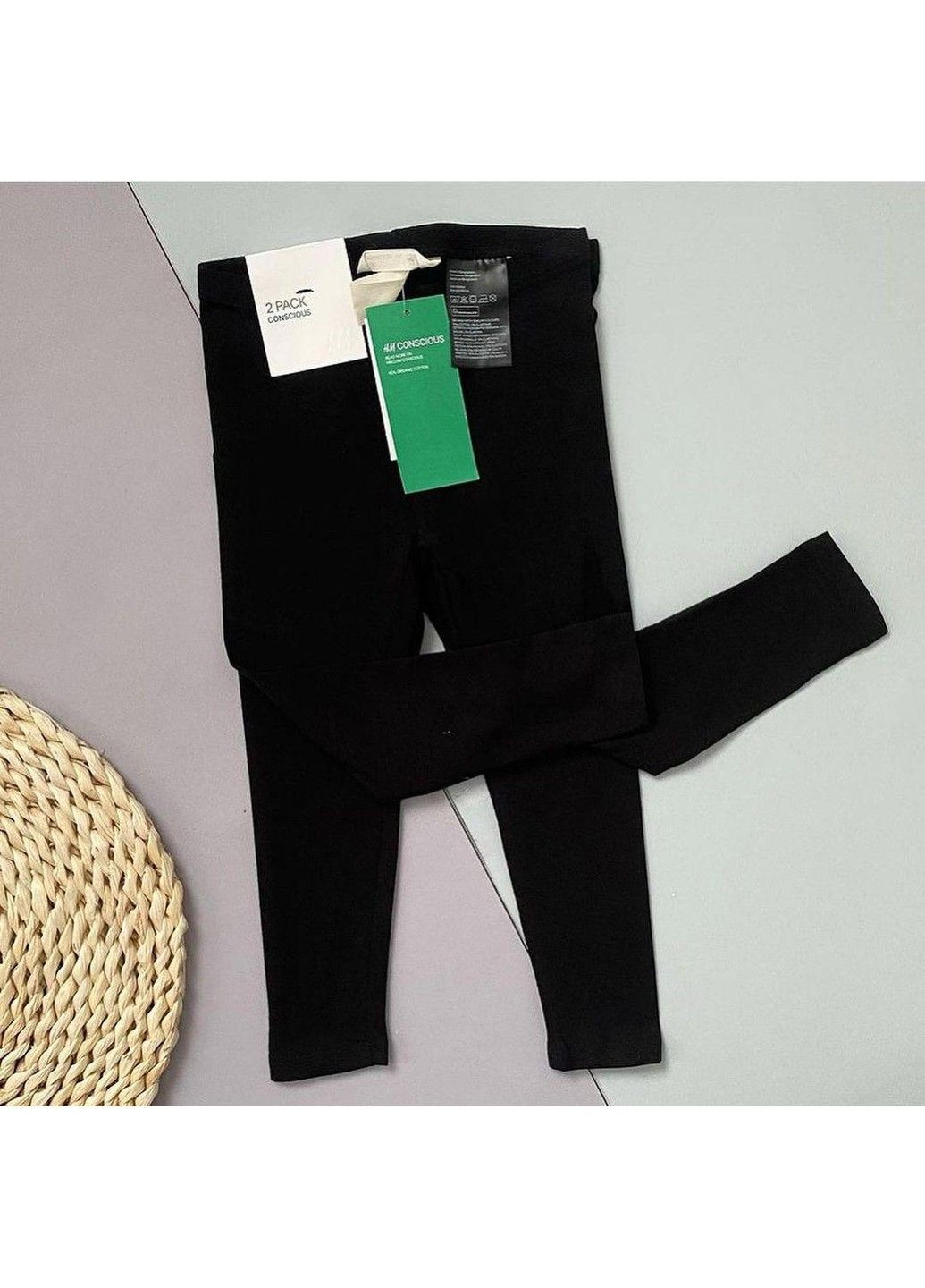 Легінси лосини набір 2 шт дитячі на дівчинку однотонні, чорні H&M (333334020)