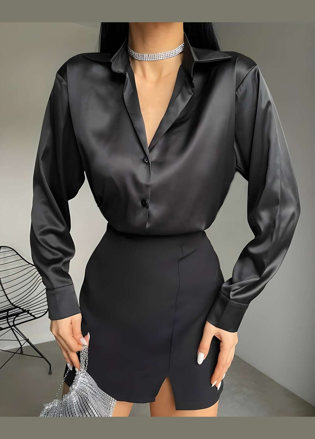 Белая женская качественная белая черная серая шелковая блуза блузка рубашка на пуговицах длинный рукав Україна