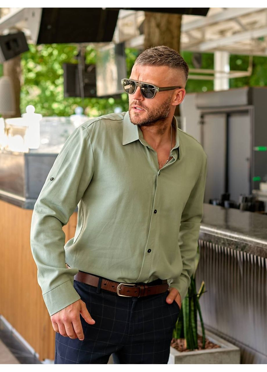 Оливковая классическая рубашка однотонная DK/DL Мода без кордонів