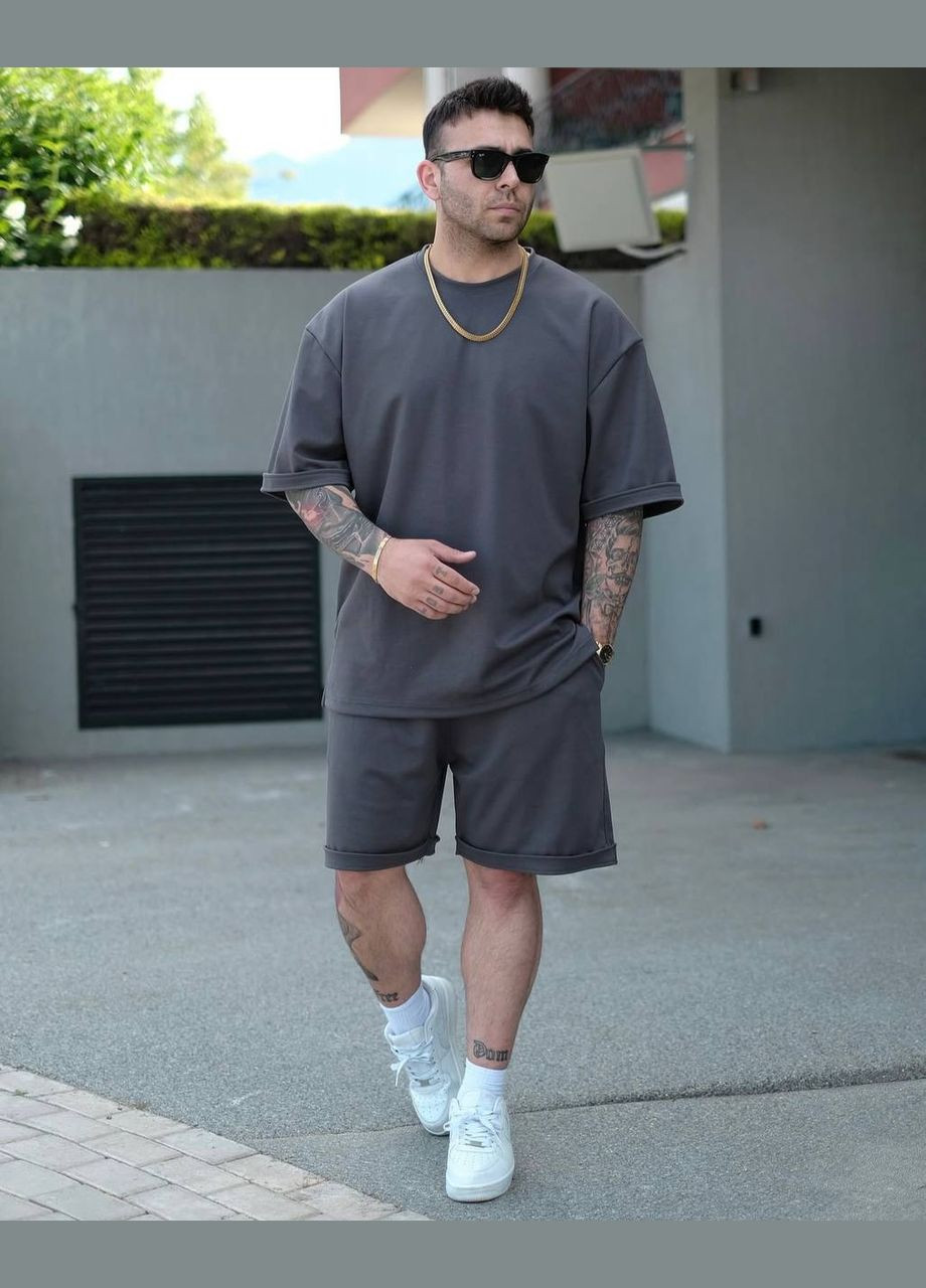 Графітовий літній чоловічий костюм з шортами FINO Mode