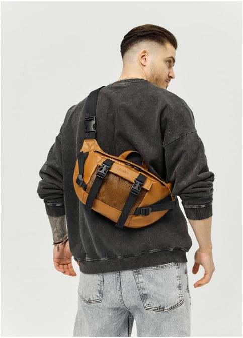 Большая мужская поясная сумка бананка из натуральной кожи Коричневая (1008038721) Sambag (361244588)