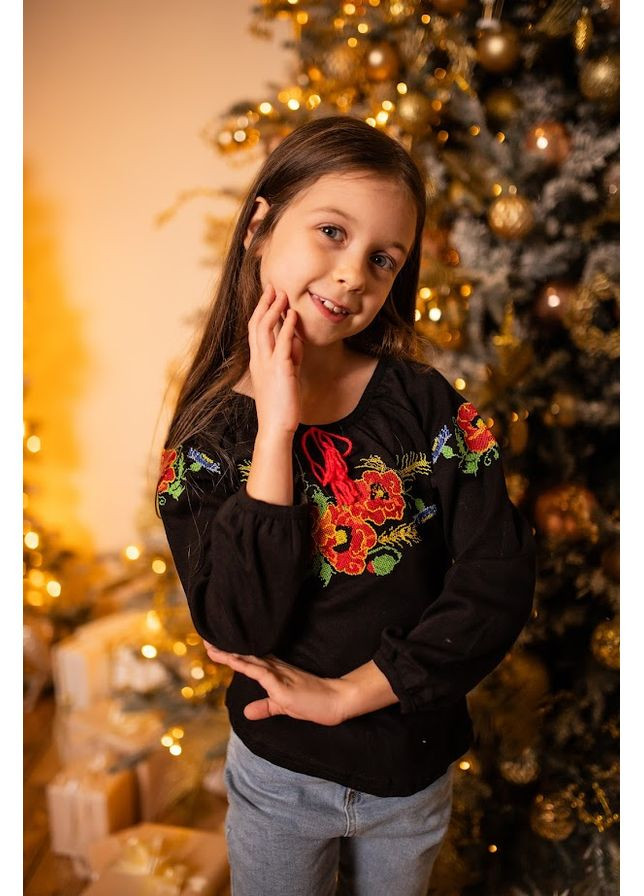 Чорна вишиванка для дівчинки з довгим рукавом hc (h001-6112-015-22) Носи своє (367020120)