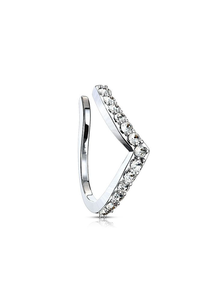 Серьга клипса (обманка) с фианитами для крыла носа NOCL28-C, фейк-пирсинг Spikes (333698655)