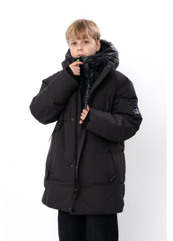Темно-серая зимняя зимняя куртка для мальчика-подростка прямого кроя с двойной застежкой (p-18509) Носи своє