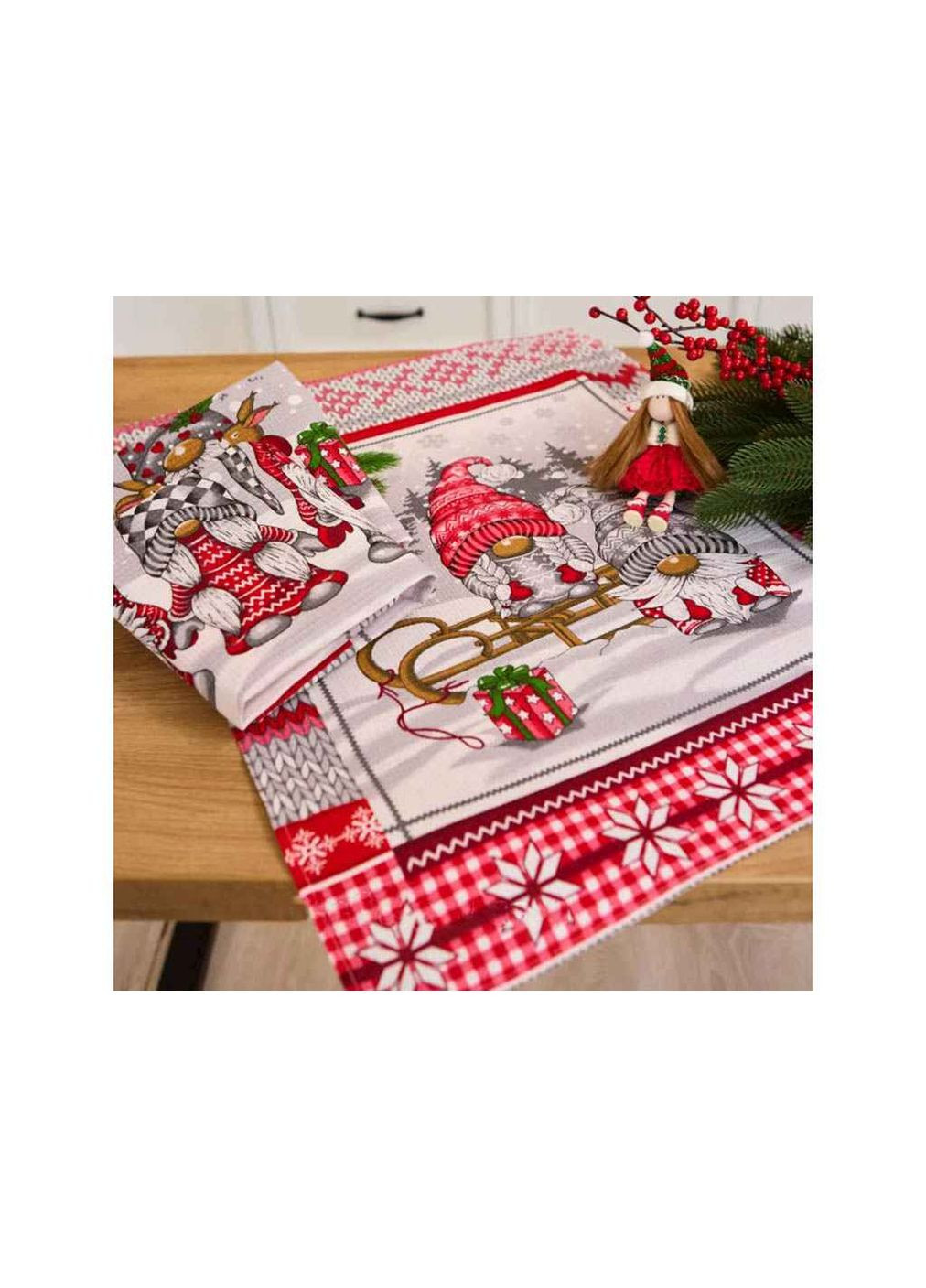 Полотенце кухонное вафельное "Гномы" 3шт Хустки-опт комбинированный