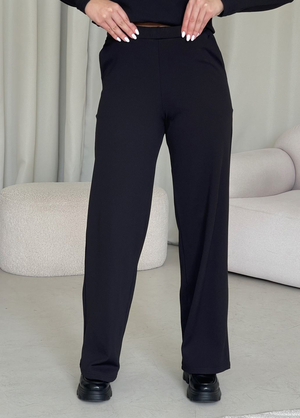 Зимние теплые широкие штаны палаццо в рубчик на флисе Merlini Ассаго (303988909)