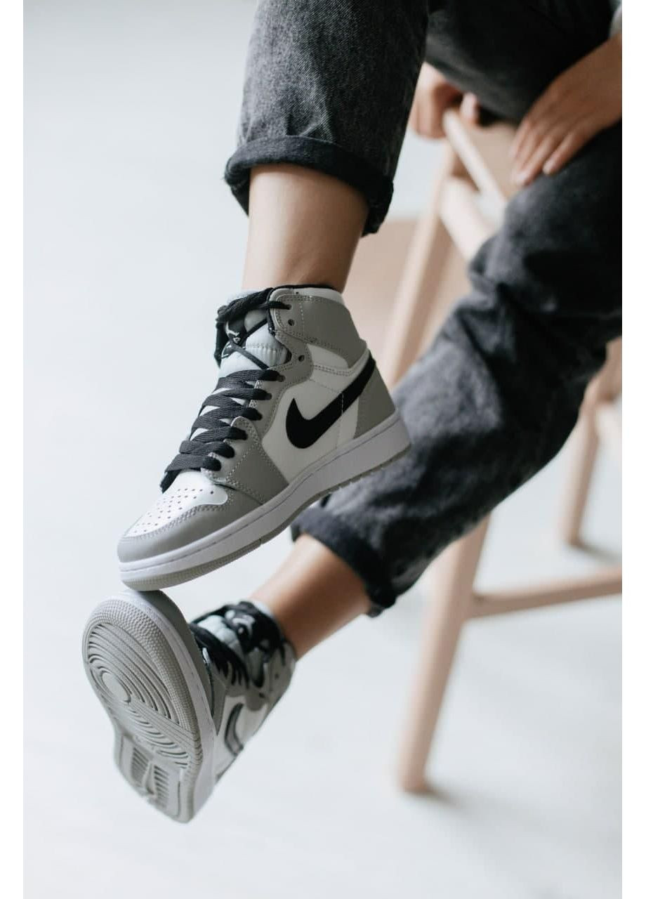 Серые демисезонные кроссовки мужские nike air jordan 1 mid light smoke grey найк аир джордан No Brand