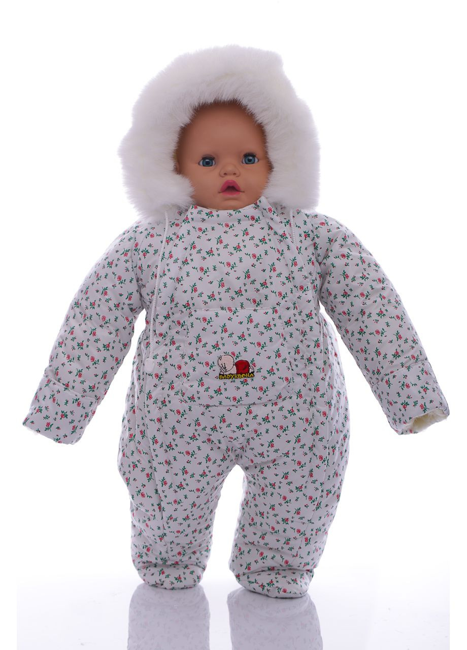 Чоловічок на хутрі для дівчинки з принтом маленьких трояндок білий 74 см (44758) BABYKROHA (297197525)