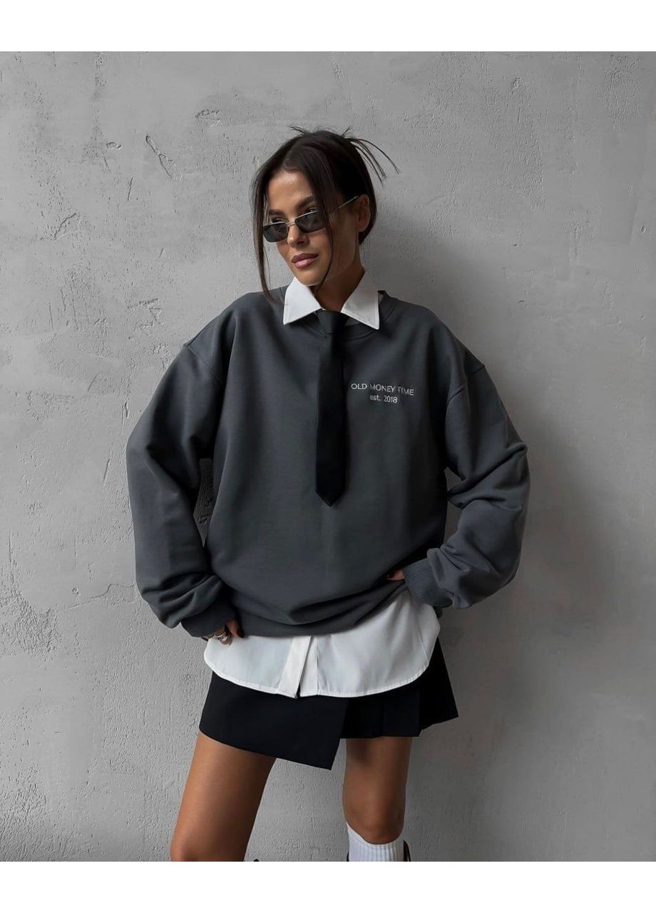 Сірий світшот жіночий old money — замір в описі Vione напис без декору (368708735)