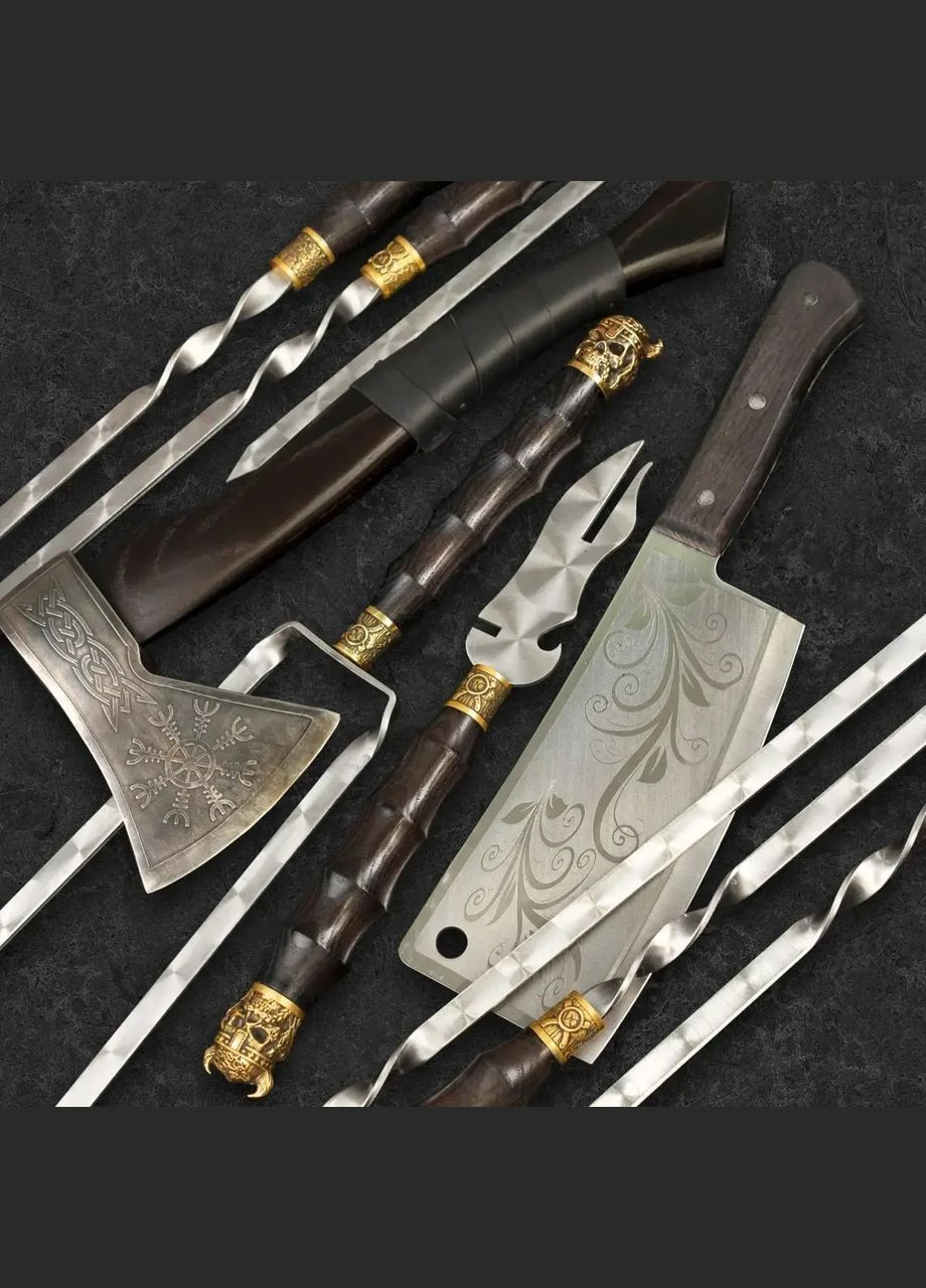 Шампуры ручной работы из нержавейки "Сердце Викинга" из 39 предметов | Подарок куму на День Рождение Handmade WC-026 (347291590)