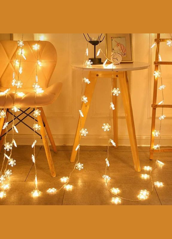 Гірлянда світлодіодна, сніжинки, 6 м, 40 LED, 2 режими, на батарейках, тепле біле світло, прозорий провід, 4009038 Ayacola (315719754)