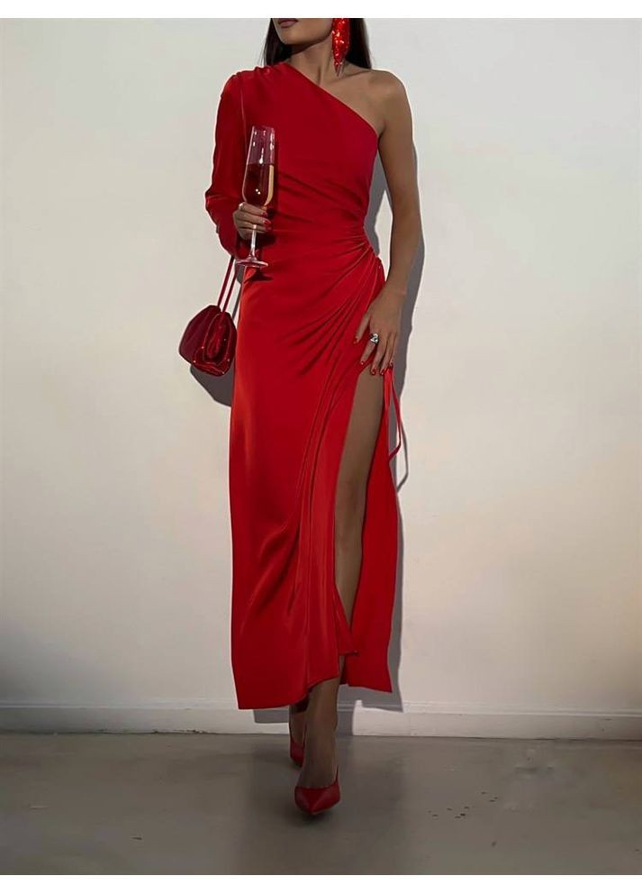 Красное праздничный, вечернее платье No Brand однотонное