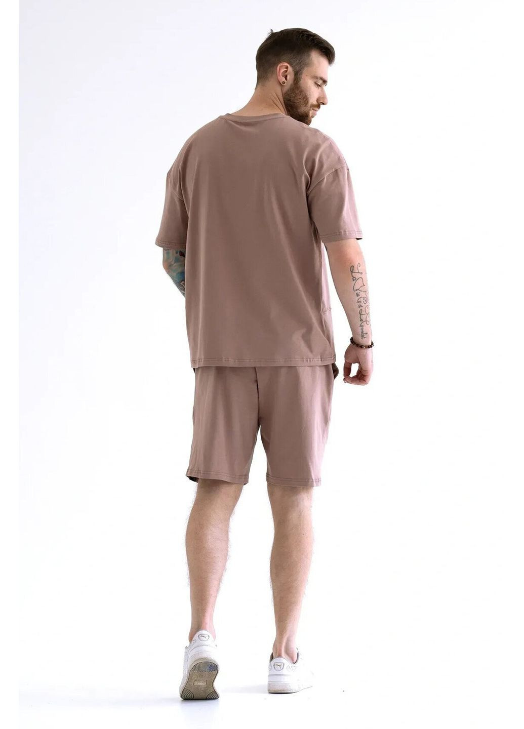 Коричневый летний мужской летний костюм шорты с футболкой cut мокко Teamv