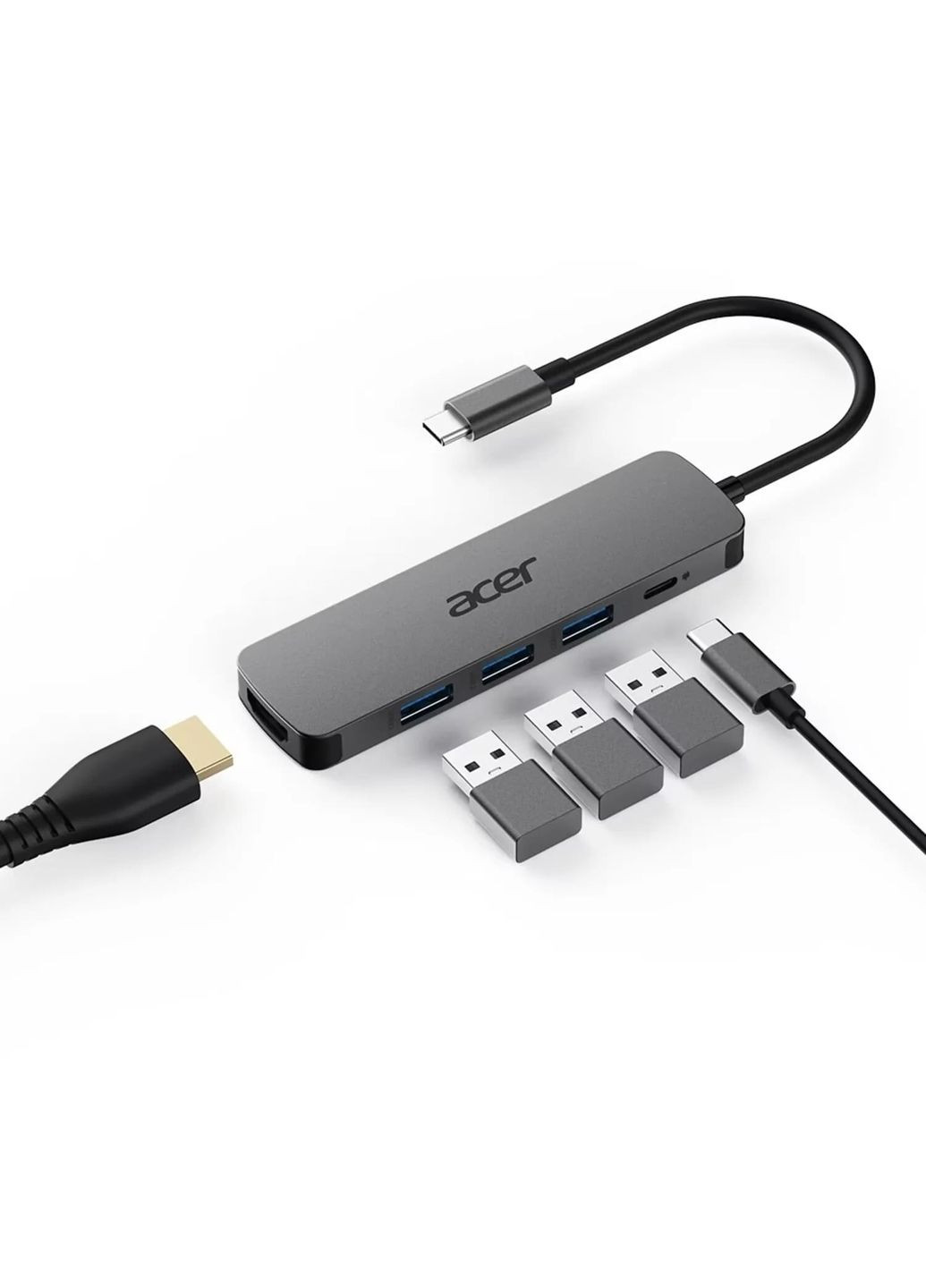 Хаб 5in1 USB-С > 3xUSB-A3.0/HDMI/USB-C, 0.15м, сірий Acer (370620587)