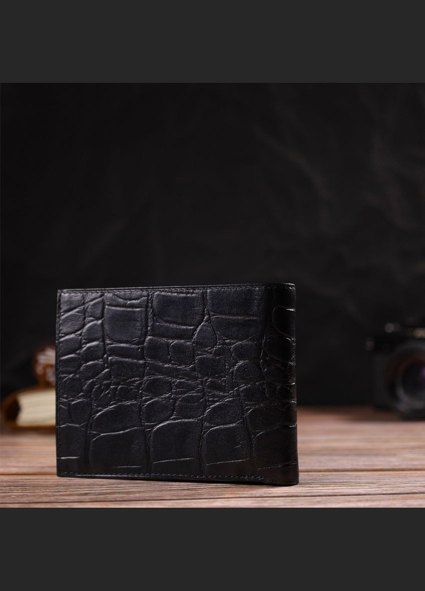 Кошелек мужской Кожаный без застежки с тиснением под крокодила 21766 Черный Canpellini (306881389)