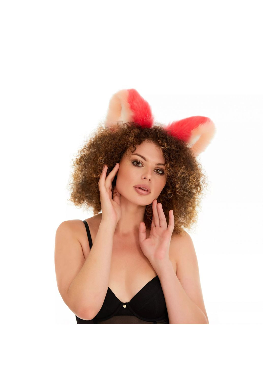 Меховые ушки кошки трехцветные: Ярко-розовый, персиковый, белый OKOVA (315148714)