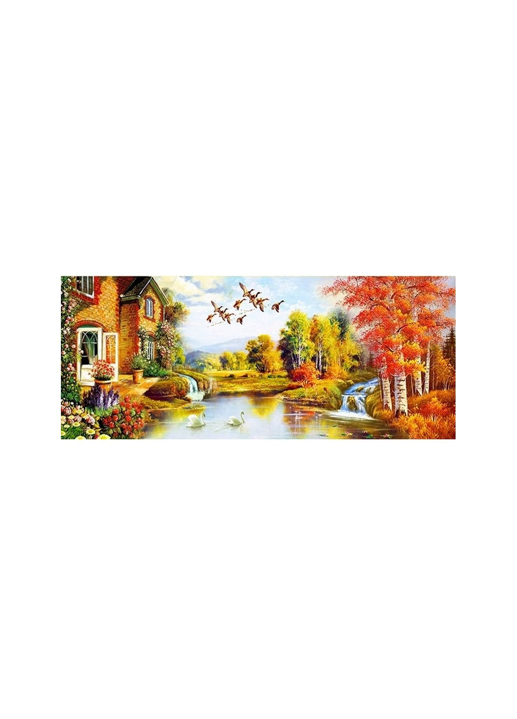 Набір для вишивання хрестом пейзаж осінь озеро будиночок лебеді No Brand 6379 (285714923)