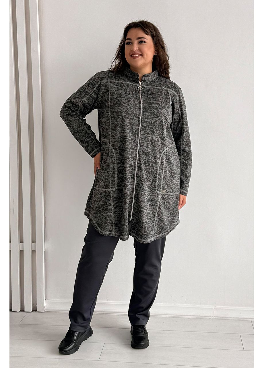 Трикотажний кардиган на блискавці великі розміри з кишенями No Brand 1274 (356885925)