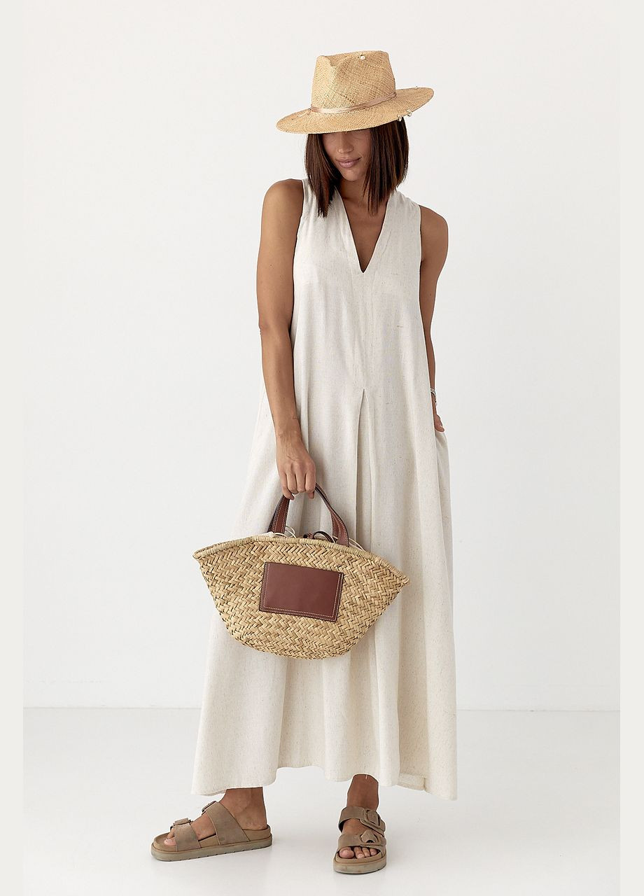 Бежевое женское платье с v-образным вырезом Lurex