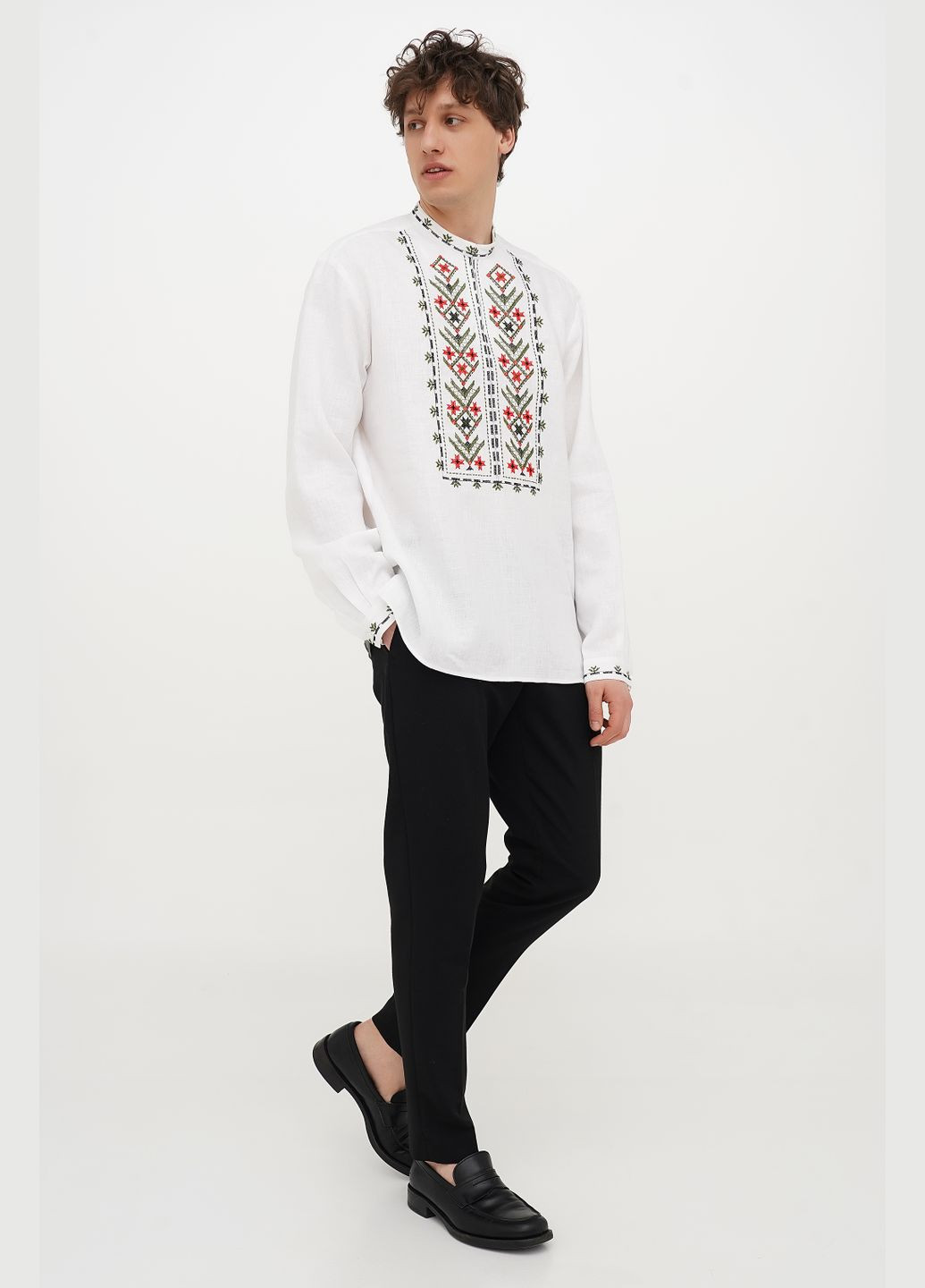 Белая льняная мужская вышиванка со звездами и колосками ясен, есть парные вышиванки. серый, р.60, код 9457/60/394 ГАЛЕРЕЯ ЛЬОНУ лен (333164729)