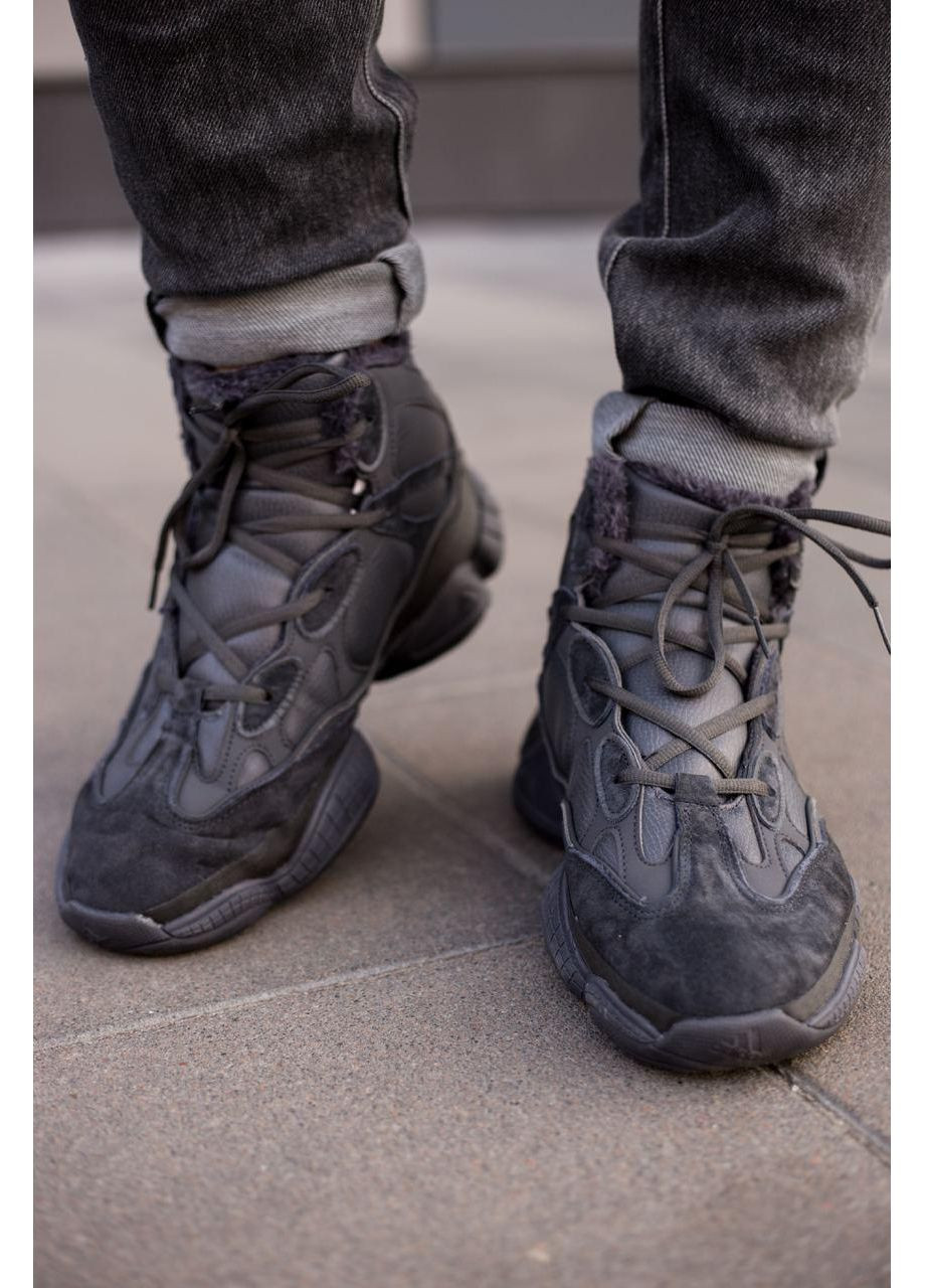 Черные зимние кроссовки мужские adidas yeezy boost 500 mid black адидас изи буст No Brand