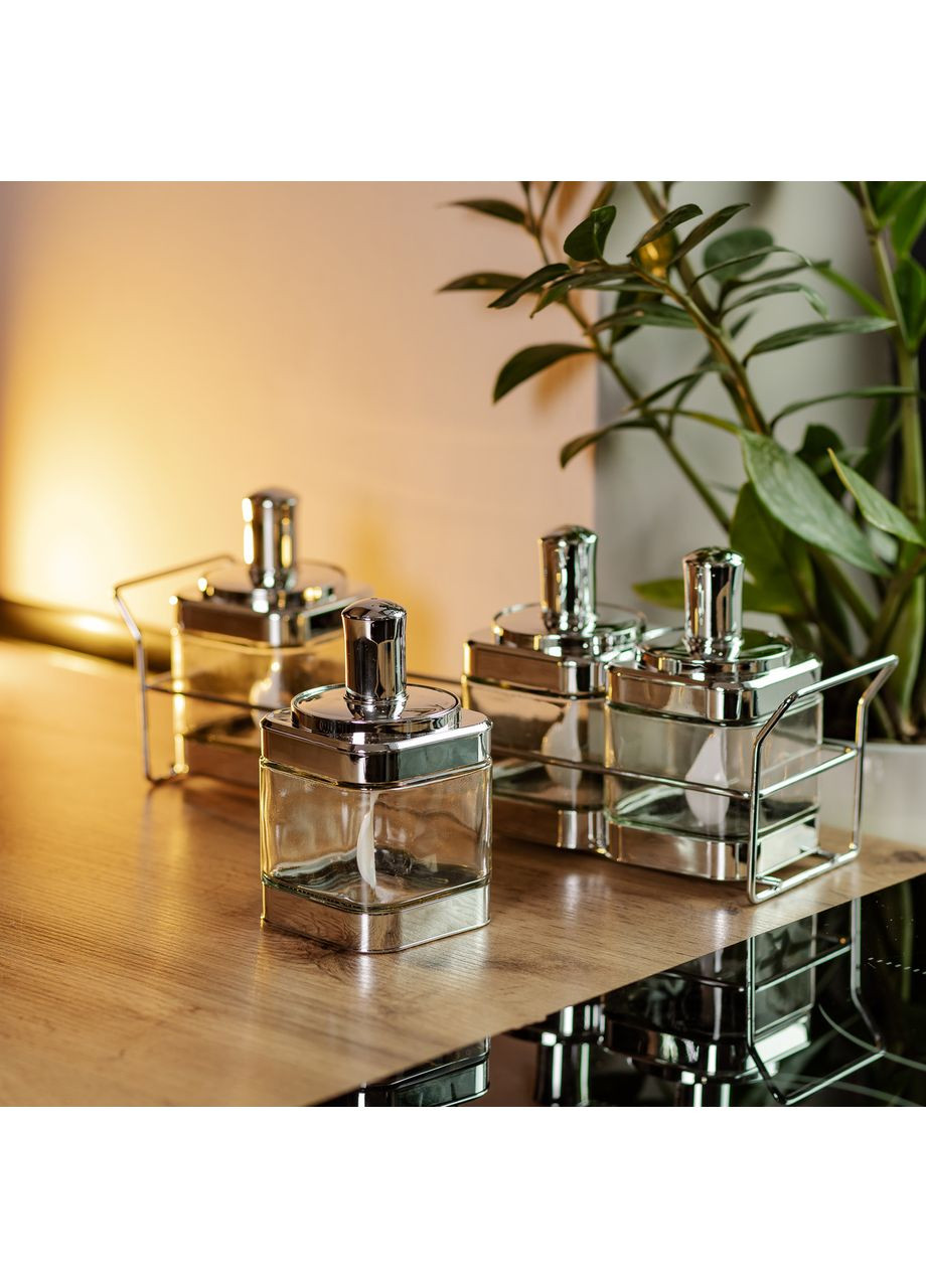 Набор банок для сыпучих продуктов 4 штуки 350 мл стеклянные на подставке HP-1340 Yiwu (370969160)