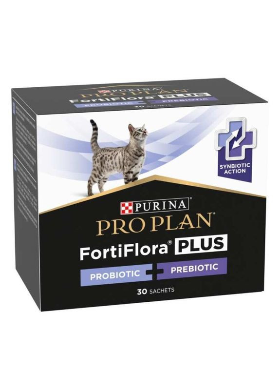Кормовая добавка для поддержки микрофлоры кишечника у взрослых котов и котят FortiFlora Plus - 30х1,5 г Purina (327215741)
