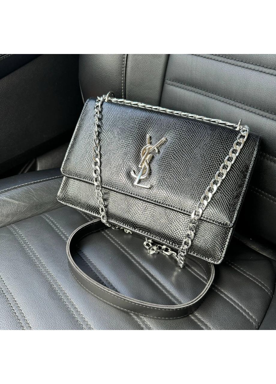 Жіноча міні сумочка чорна рептилія на плече з ланцюжком ProDobro (363259157)