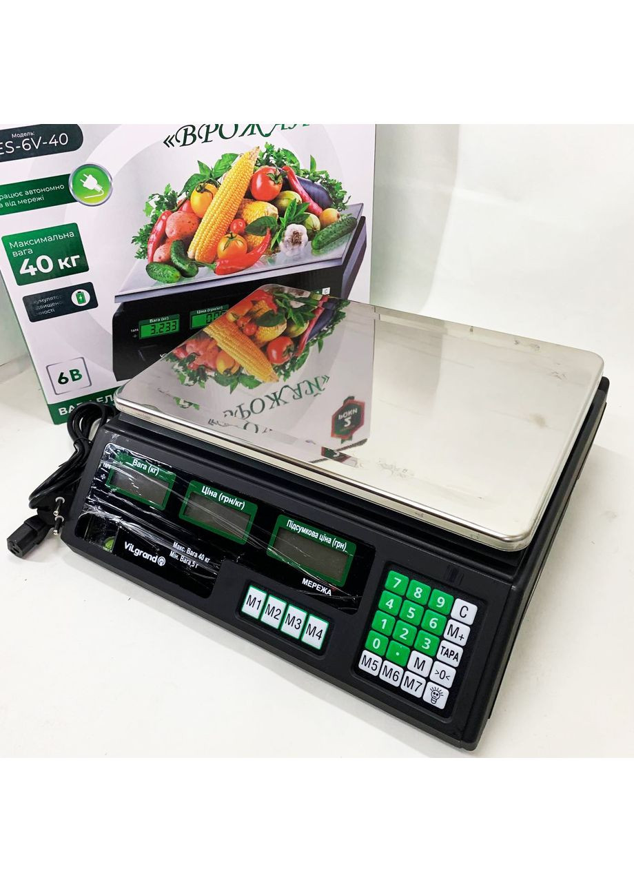 Ваги торговельні VES-6V-40 40 кг з калькулятором та акумулятором Vilgrand (364664622)