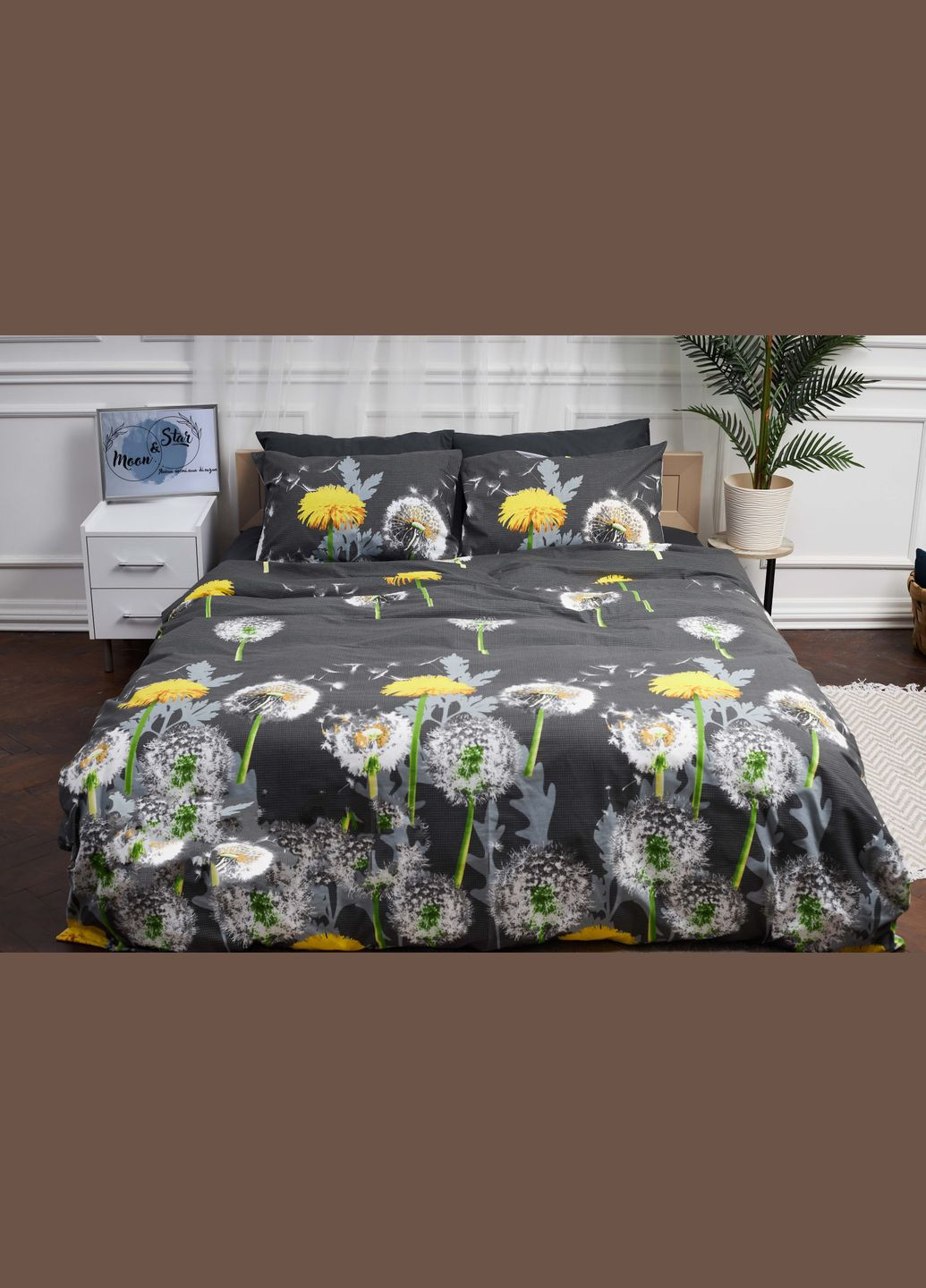 Комплект постільної білизни сімейний 160х220х2 наволочки 2х50х70 Бязь Gold Люкс (MS-820000936) Moon&Star Dandelion Black (285716822)
