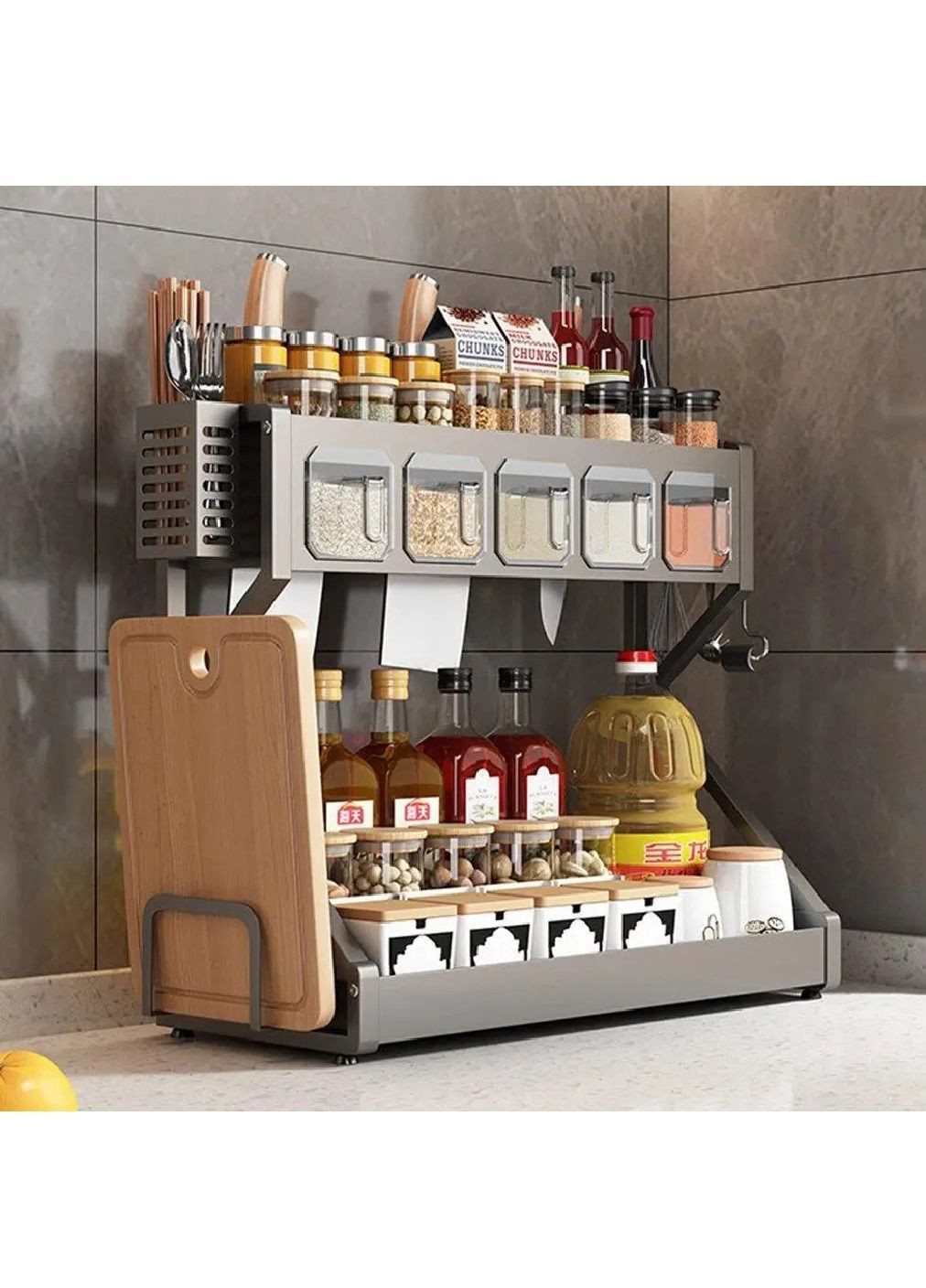 Кухонна полиця стійка підставка тримач для кухонних приладів приладдя з відсіками для спецій 55х21х43 см (480915-Prob) Unbranded (347729771)