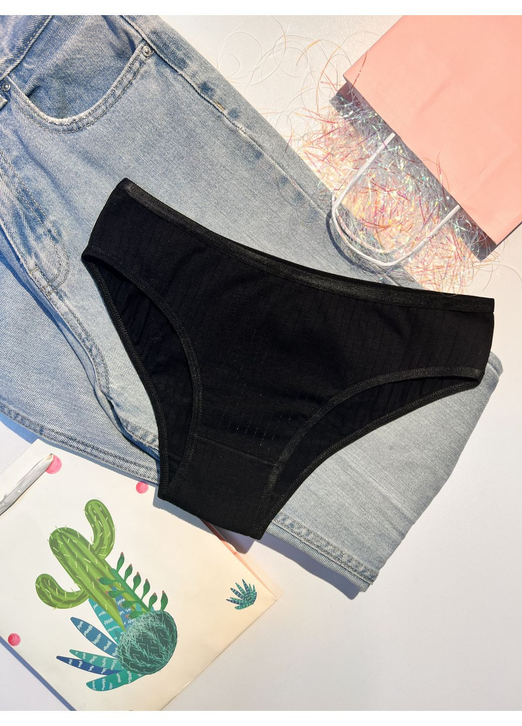 Набор женских хлопковых трусиков-слипов в рубчик, 5 шт, мягкий хлопок с эластаном, универсальные базовые цвета, р. S–L Finetoo (360788872)