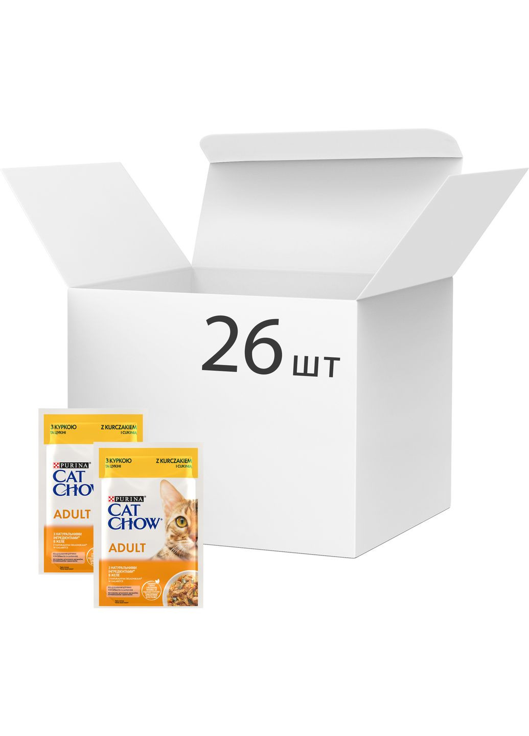 Упаковка влажного корма для взрослых кошек Adult с курицей и цуккини 85 г x 26 шт Purina Cat Chow (311311024)