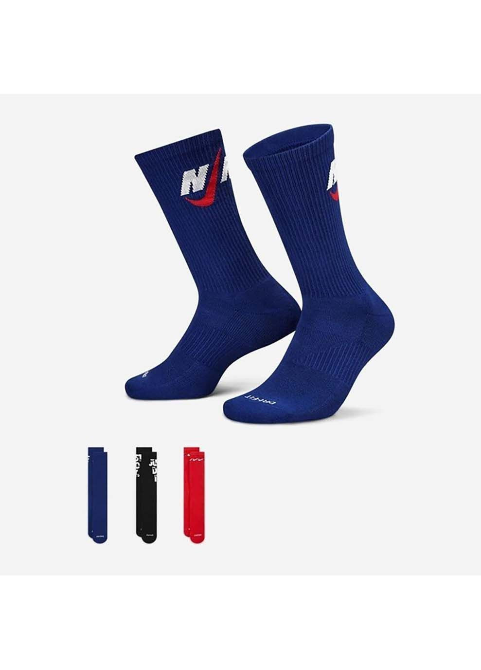 Чёрные носки u nk everyday plus cush crew черный, синий, красный Nike однотонные (333960076)