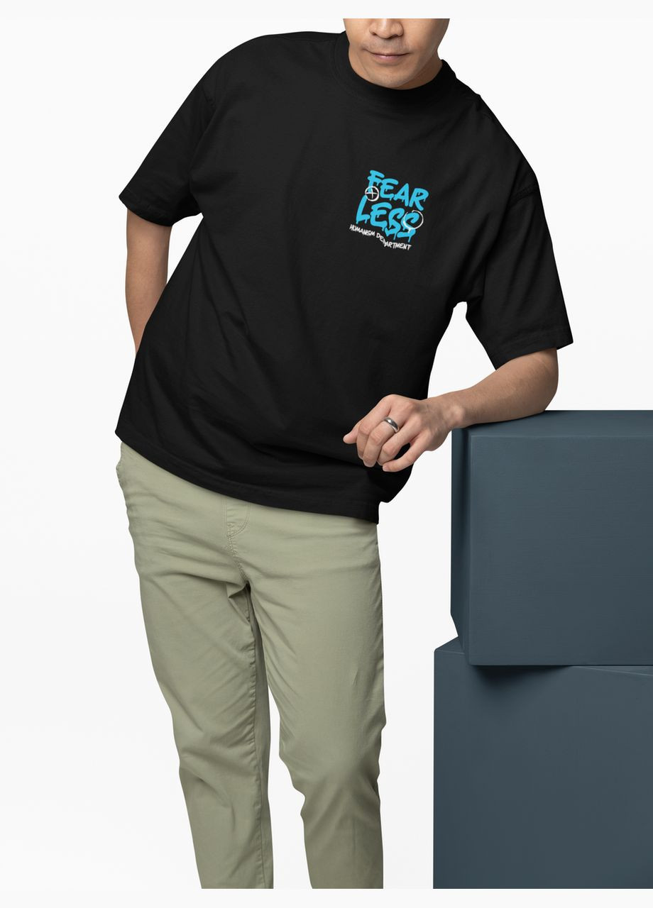 Чорна чоловіча футболка оверсайз «fear less» 1130151 чорна з коротким рукавом Mishe