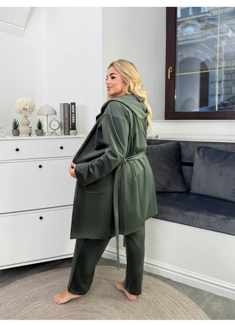 Домашній костюм трійках велюр спорт. Штани,футболка та халат Україна (366222451)