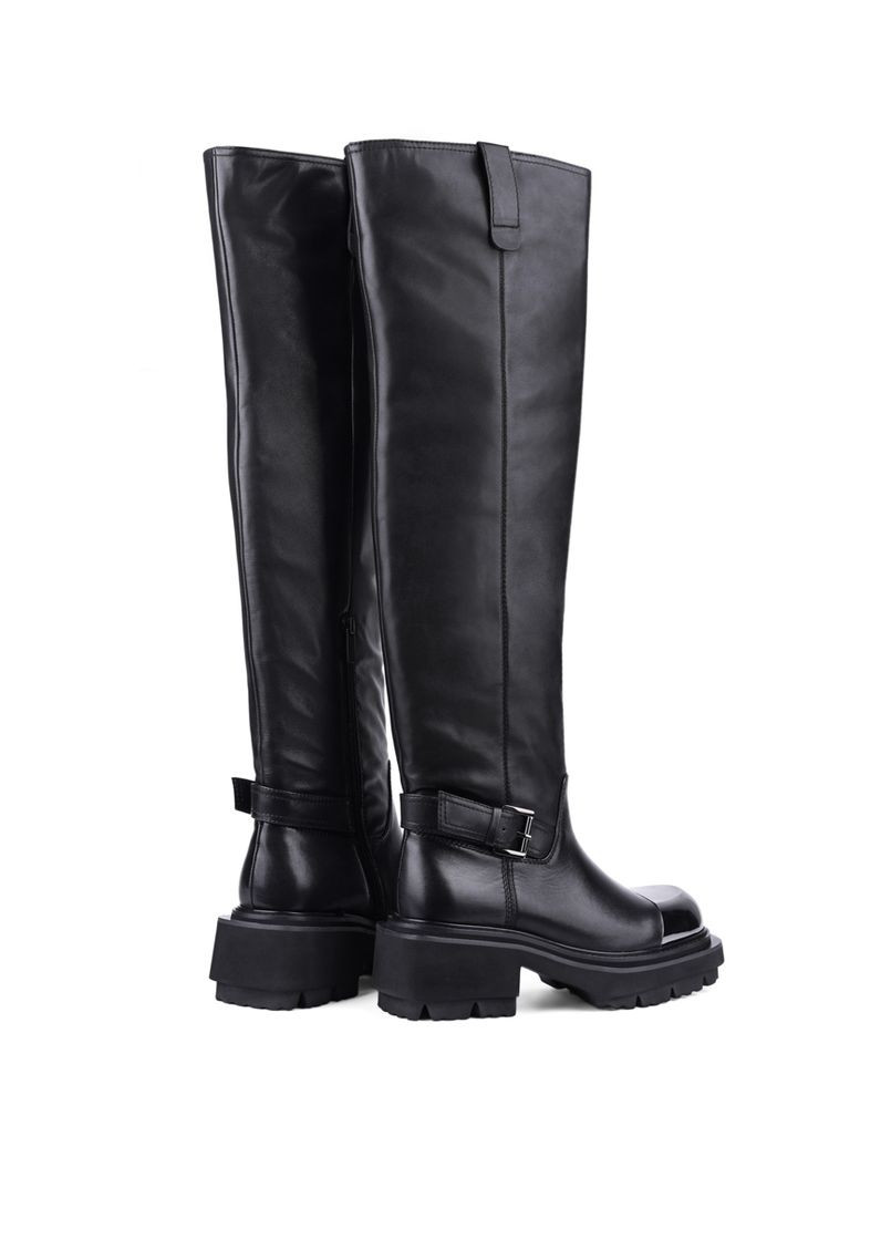 Черные осенние ботфорты женские 6284-01-1 черный кожа MIRATON