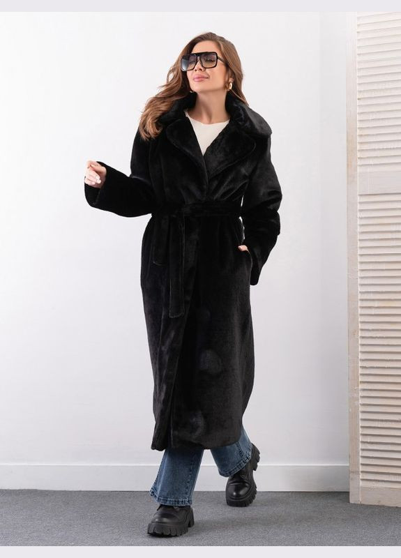 Черное зимнее Черное пальто из искусственного меха ISSA PLUS