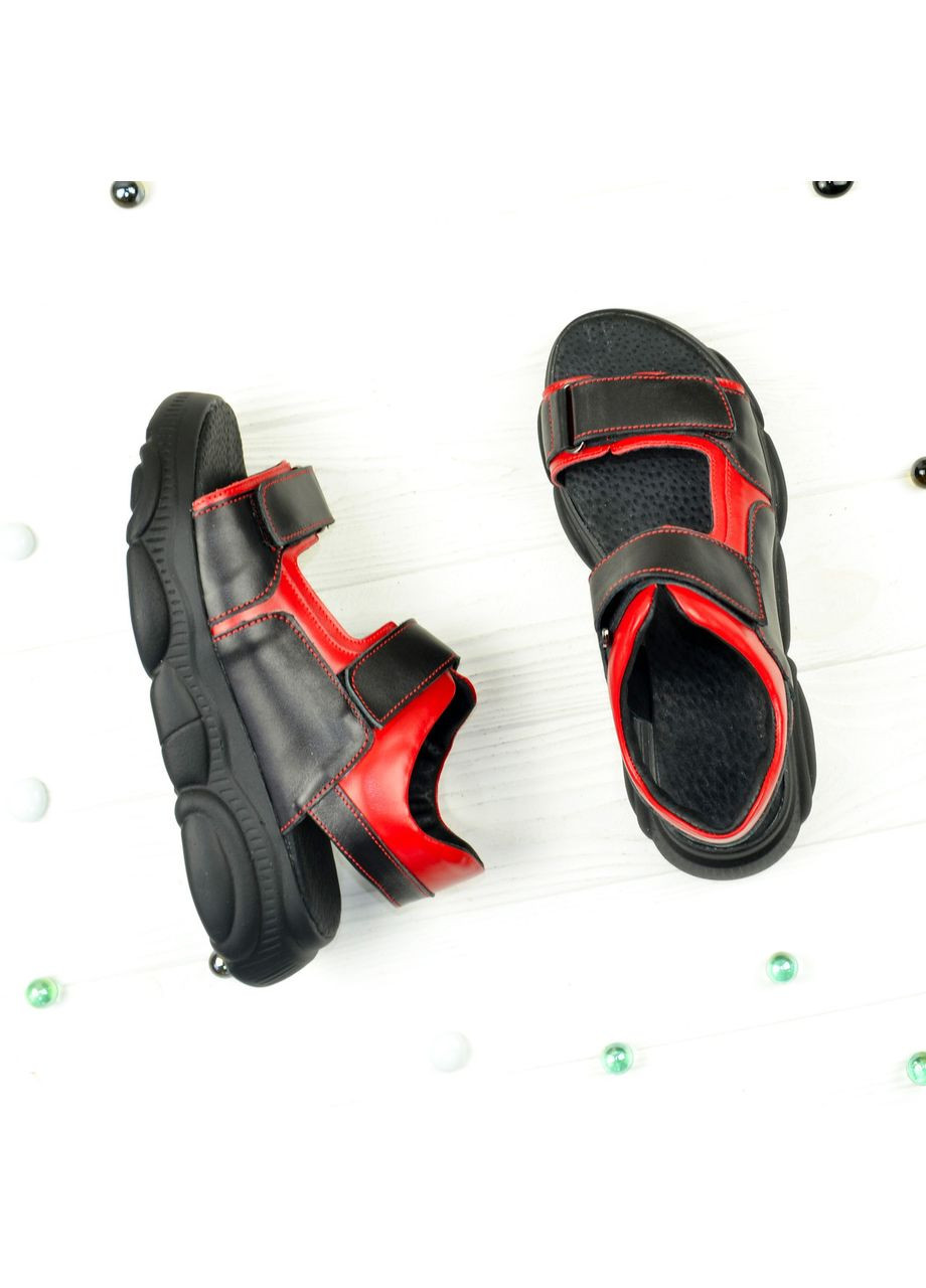 Босоніжки спортивні шкіряні на липучках, колір чорний/червоний. 37 розмір Vasha para (303931842)