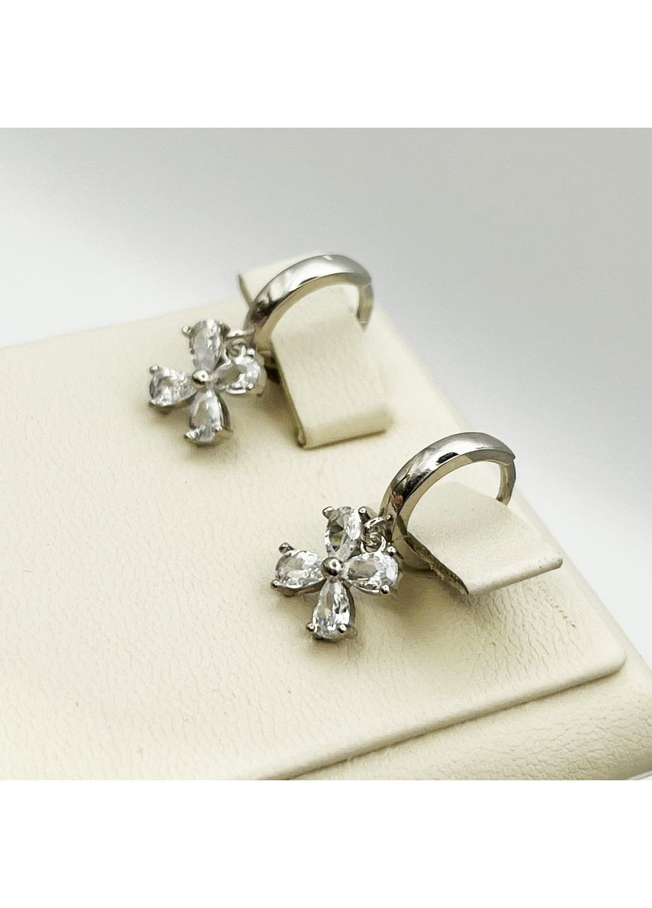 Серьги-кольца серебряные с кубическим цирконием "Цветок" 2,75 г No Brand (369737804)