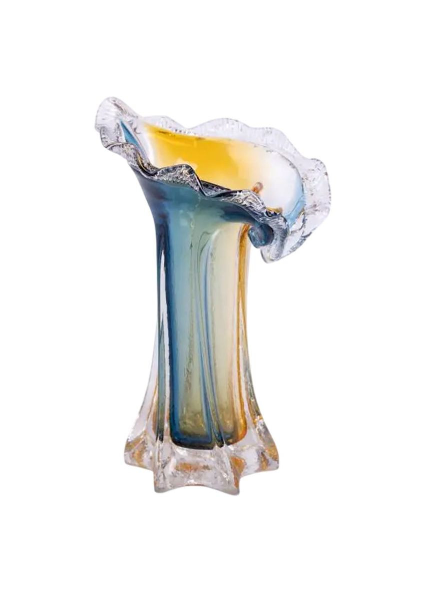 Декоративная стеклянная ваза для цветов 24.5 см стильная ваза Желто-синяя HP-9-5 Yiwu (370706220)