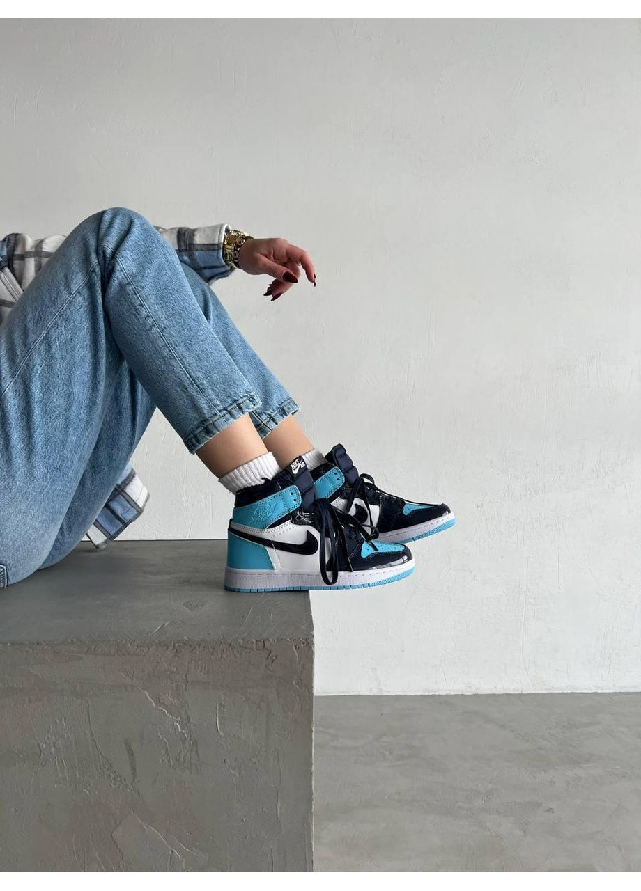 КРОСІВКИ ЖІНОЧІ NIKE AIR JORDAN 1 RETRO HIGH PATENT BLUE 2 НАЙК АІР ДЖОРДАН No Brand білі демісезони (369389436)
