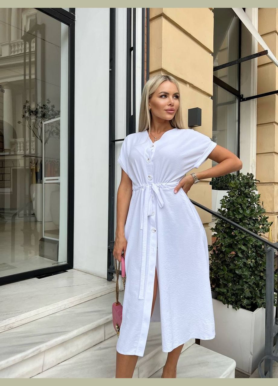 Білий сукня креп жатка на ґудзиках з поясом No Brand