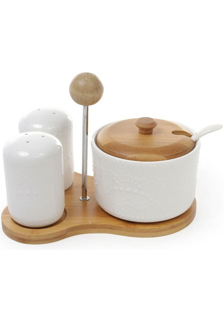 Набір для спецій Ceram-Bamboo (цукор, сіль, перець) на бамбуковій підставці Bona (306634119)