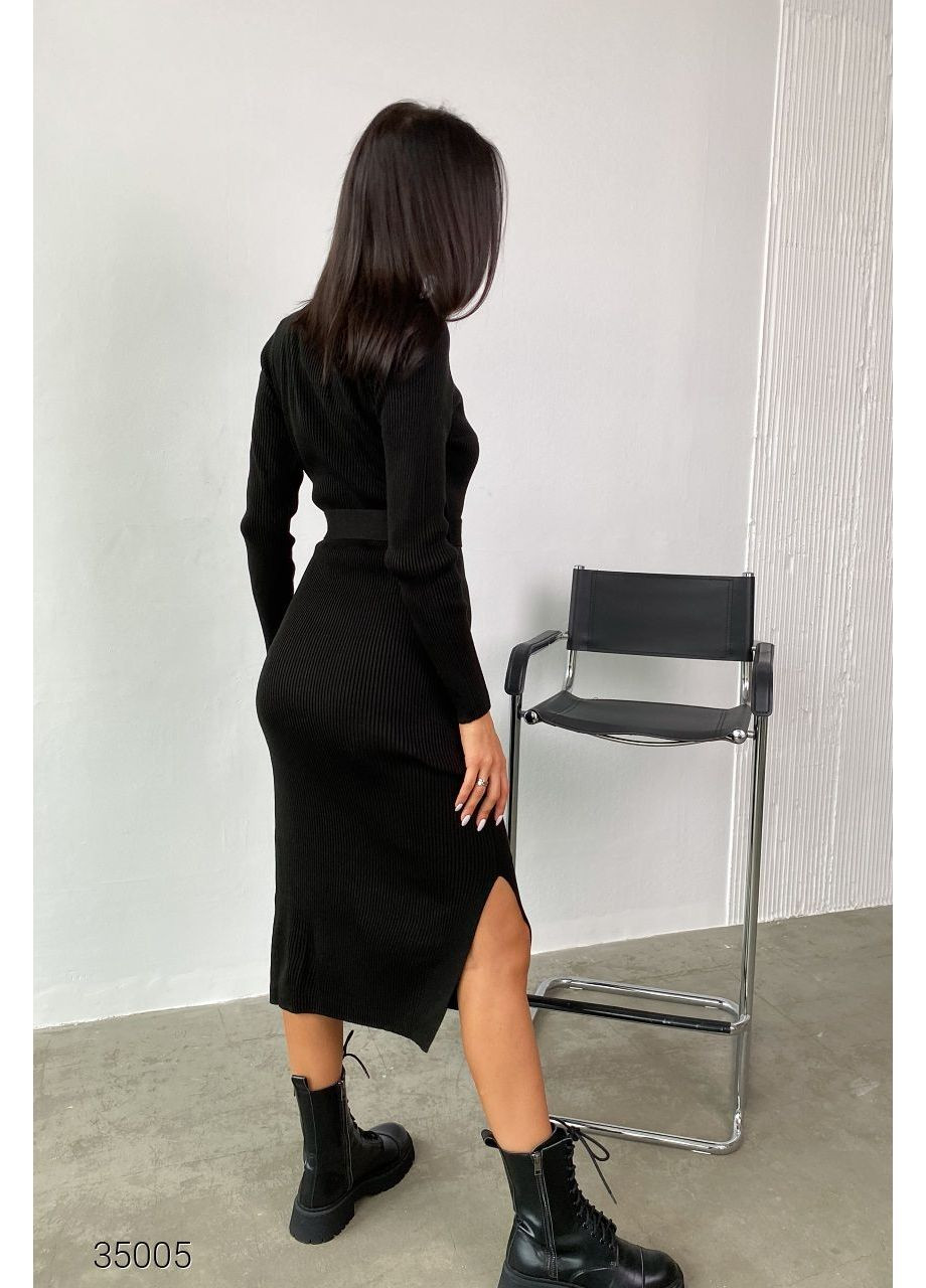 Черное повседневный вязаное платье-водолазка миди в рубчик Byron однотонное