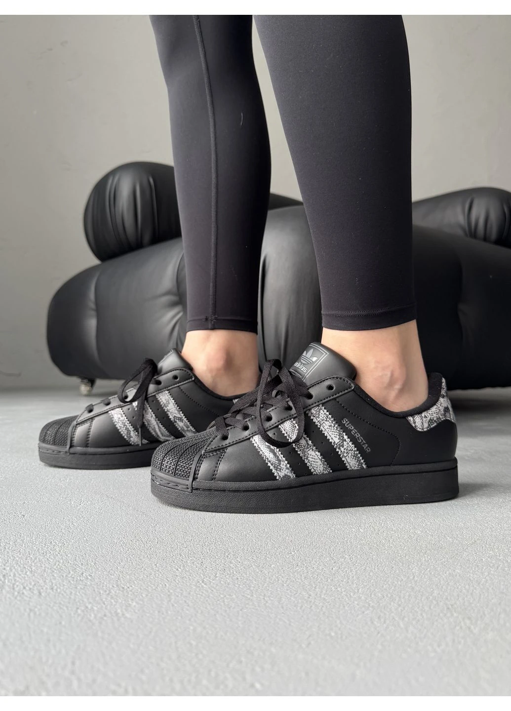 Черные летние кроссовки adidas superstar ii black/snakeskin адидас суперстар No Brand