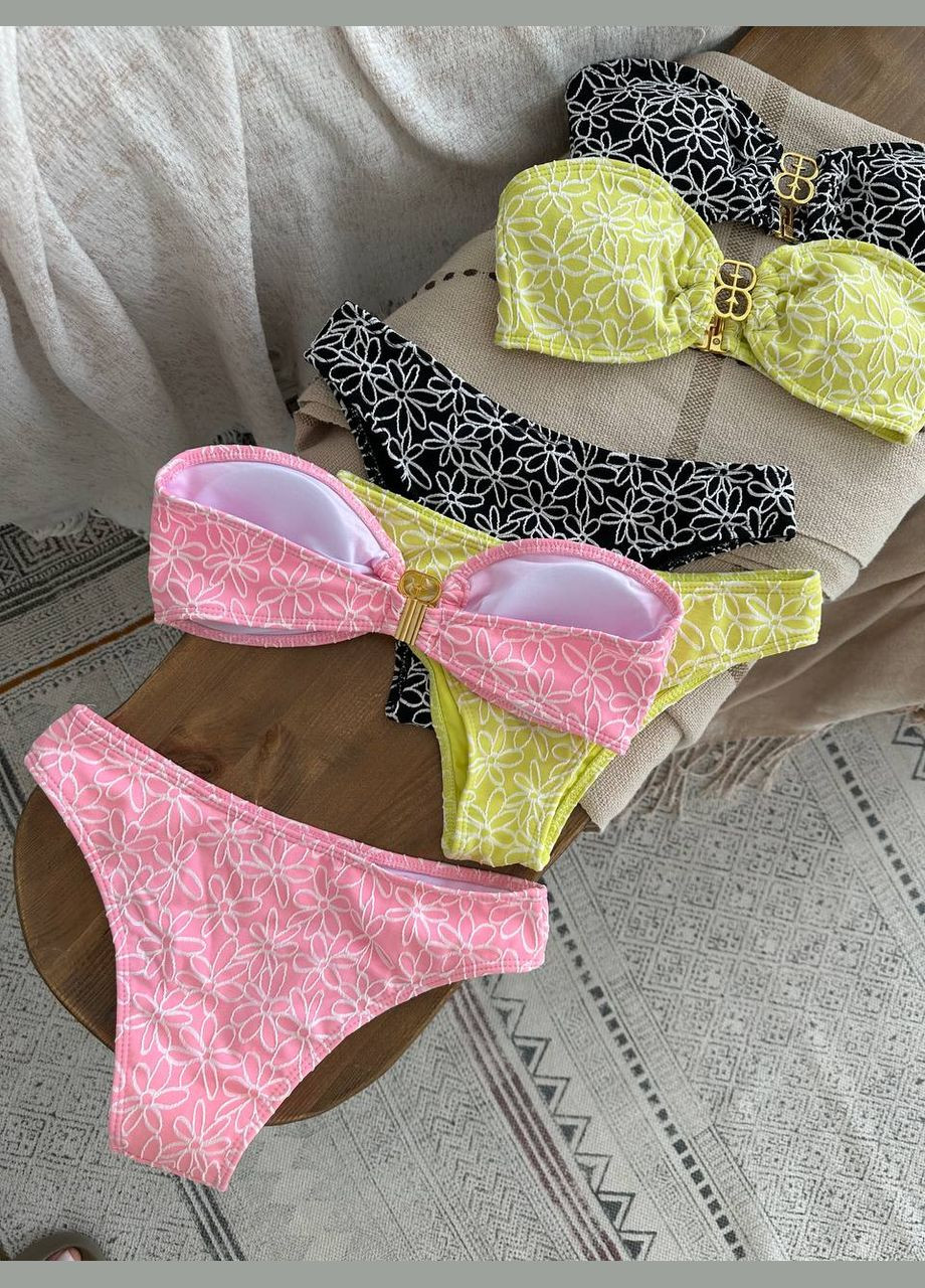 Розовый летний женский купальник раздельный . бандо No Brand бандо